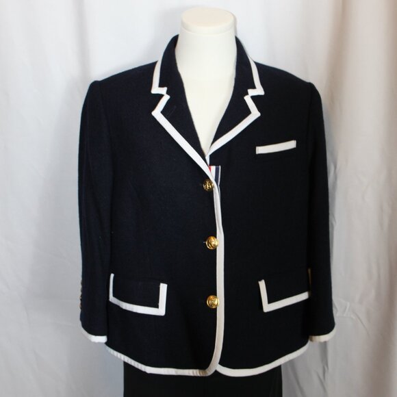 Neiman Marcus Dark Navy White Trimmed Short Jacket Women's XL - Picture 1 of 8